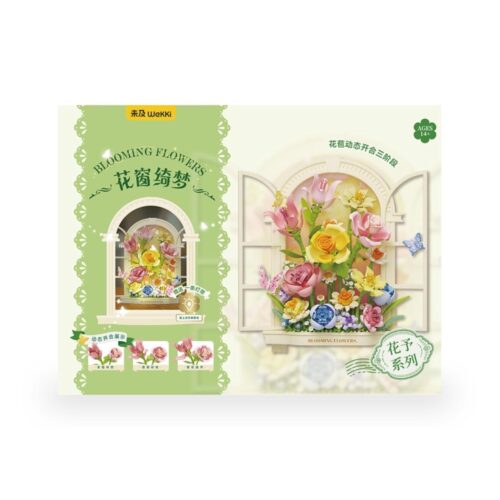 Bộ lắp ghép Wekki 517212 Hoa Cửa Sổ Mộng Mơ giá tốt cho bé gái 14 tuổi, vỏ hộp với hình ảnh mô hình hoa và bướm, tính năng cửa sổ mở đóng động.